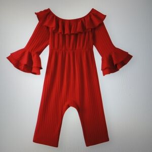Baby Girl Burgundy Shoulder Ruffle Jumpsuit